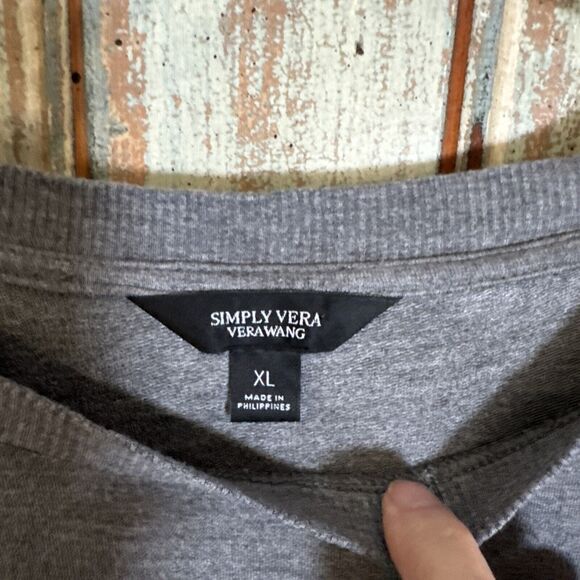 Simply Vera Gray Sweater Yellow Stripe Down LongSleeves Drawstring Side Seams XL - Picture 2 of 8